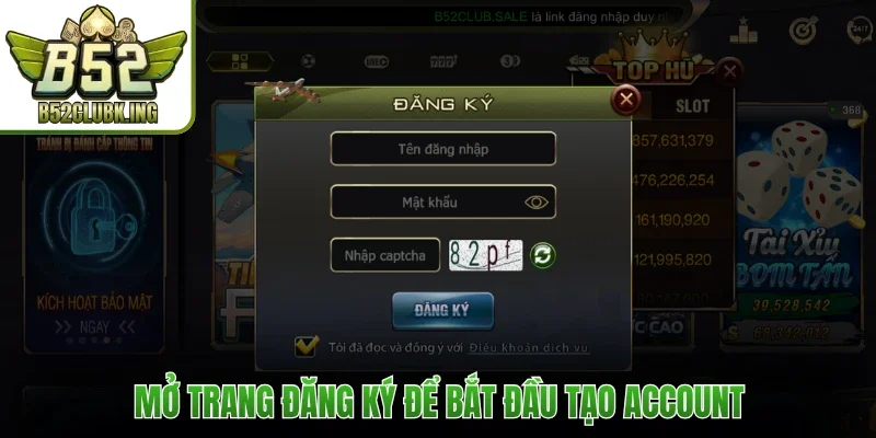 Mở trang đăng ký để bắt đầu tạo account